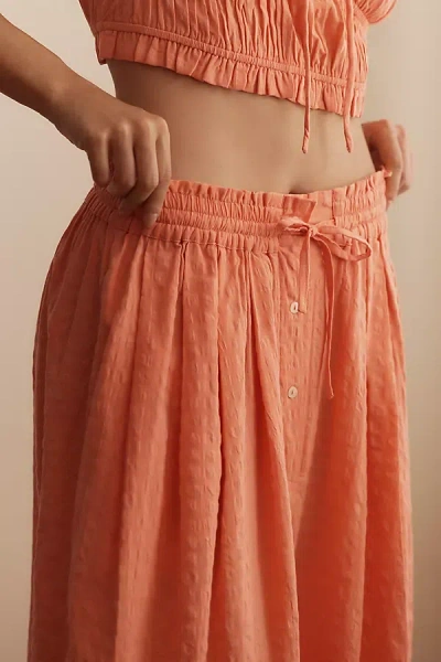 By Anthropologie Seersucker Wide-leg Barrel Lounge Pants In Orange