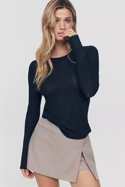 By Anthropologie Semi-sheer Long-sleeve Top In Black