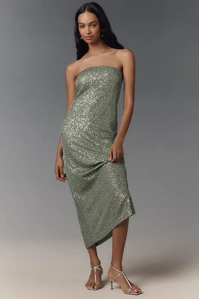 By Anthropologie Sequin Bandeau Midi Dress In Green