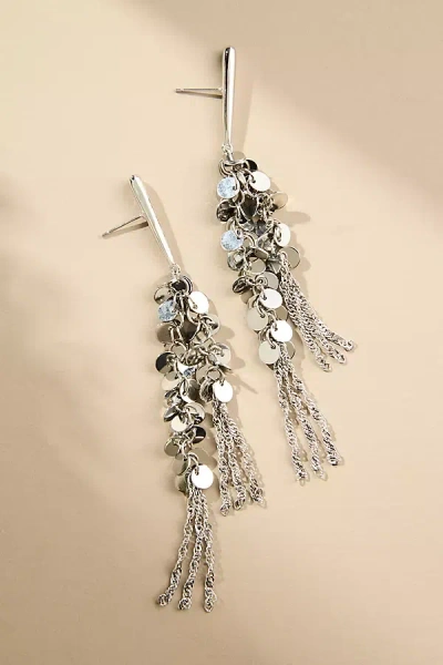 By Anthropologie Sequin Chainmail Drop Earrings In Silver