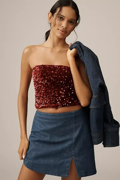 By Anthropologie Sequin Tube Top In Red