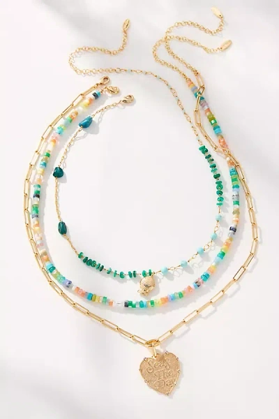 By Anthropologie Shades Of Sea Layered Necklaces: Charm Edition In Blue