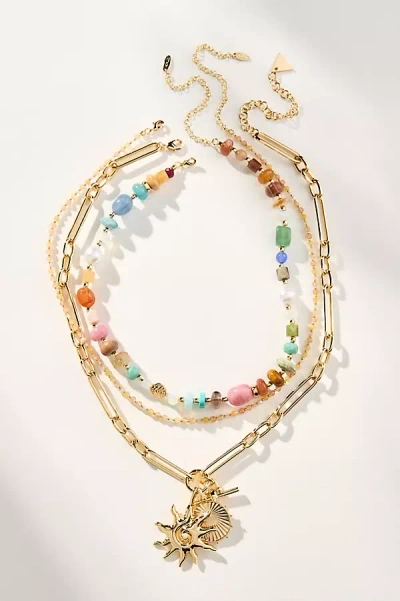 By Anthropologie Shades Of Sea Layered Necklaces, Set Of 3: Charm Edition In Beige
