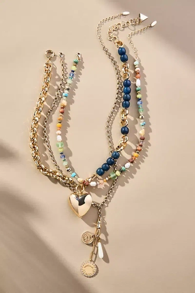 By Anthropologie Shades Of Sea Layered Necklaces, Set Of 3: Charm Edition In Blue