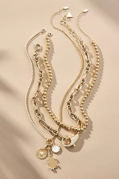 By Anthropologie Shades Of Sea Layered Necklaces, Set Of 3: Charm Edition In Gold