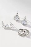 By Anthropologie Shaped Crystal Earrings, Set Of 3 In Silver