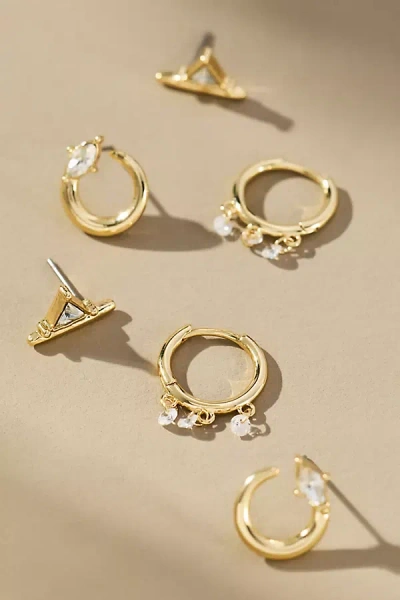 By Anthropologie Shaped Crystal Huggie Hoop Earrings, Set Of 3 In Gold