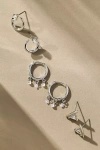 By Anthropologie Shaped Crystal Huggie Hoop Earrings, Set Of 3 In Silver