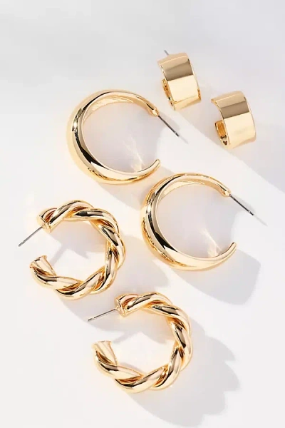 By Anthropologie Shaped Hoop Earrings, Set Of 3 In Gold