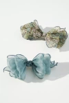 By Anthropologie Sheer Bow Hair Clips, Set Of 2 In Blue