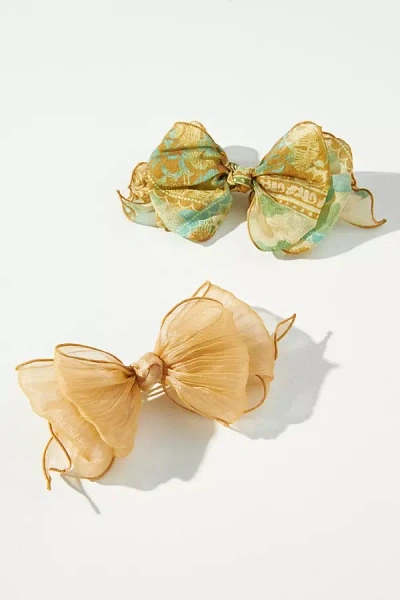 By Anthropologie Sheer Bow Hair Clips, Set Of 2 In Green
