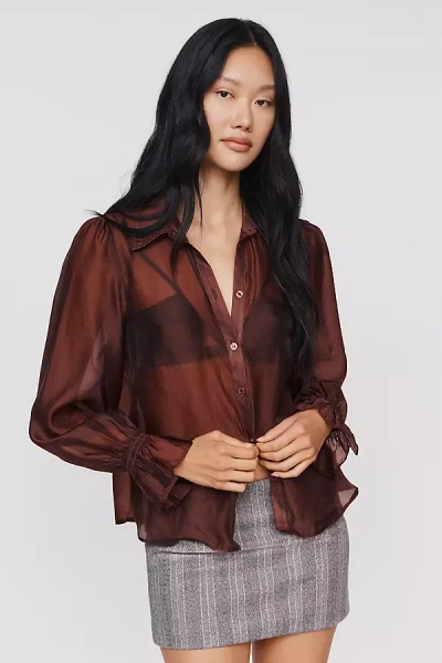 By Anthropologie Sheer Buttondown Blouse In Brown
