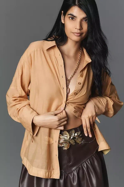 By Anthropologie Sheer Buttondown Shirt In Brown