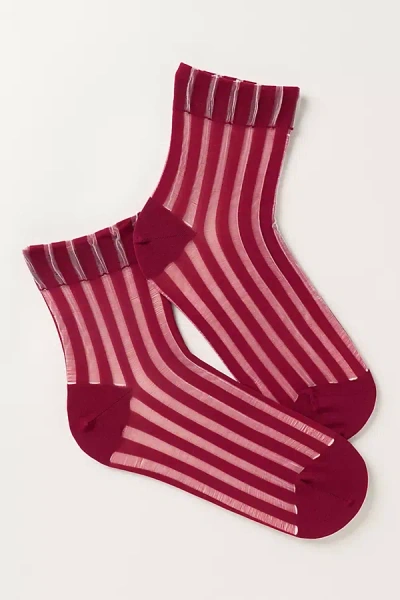 By Anthropologie Sheer Crew Socks In Red