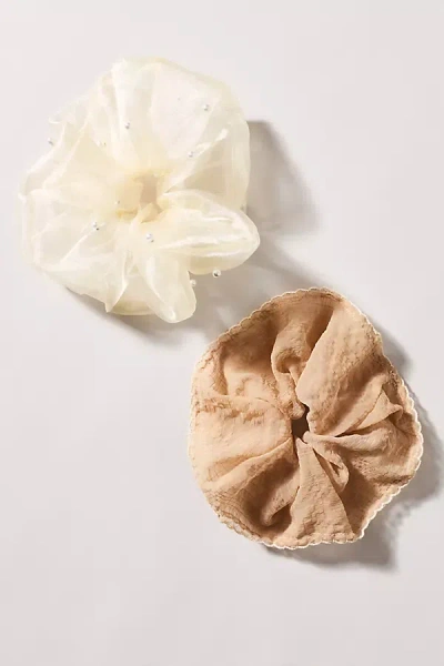 By Anthropologie Sheer Embellished Scrunchies, Set Of 2 In Multi