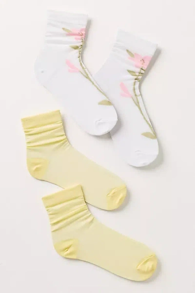 By Anthropologie Sheer Icon Socks, Set Of 2 In Yellow