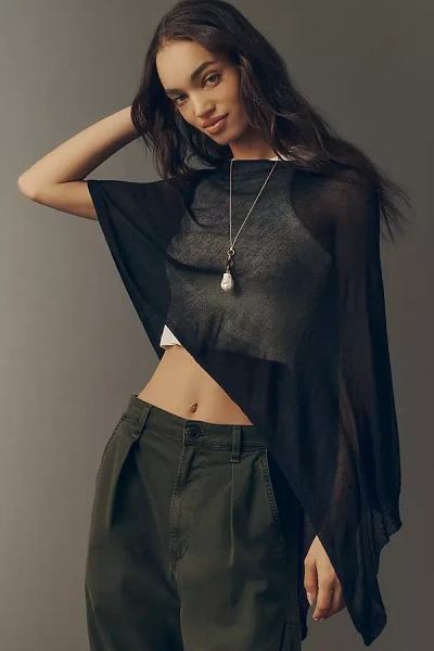 By Anthropologie Sheer Knit Poncho In Black
