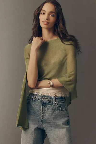 By Anthropologie Sheer Knit Poncho In Green