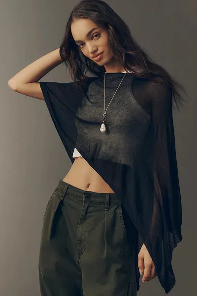 By Anthropologie Sheer Knit Poncho In Green