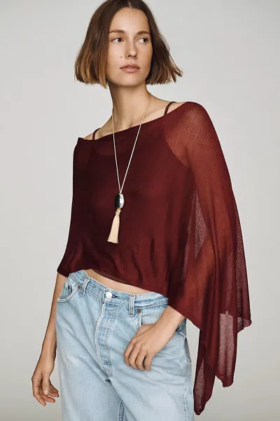 By Anthropologie Sheer Knit Poncho In Red