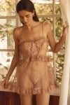 By Anthropologie Sheer Lace Chemise Romper In Sand
