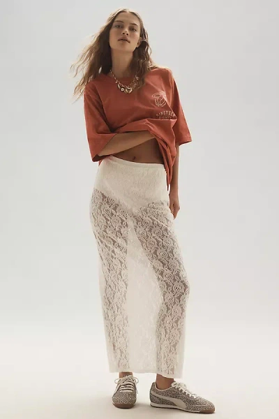 By Anthropologie Sheer Lace Midi Skirt In White