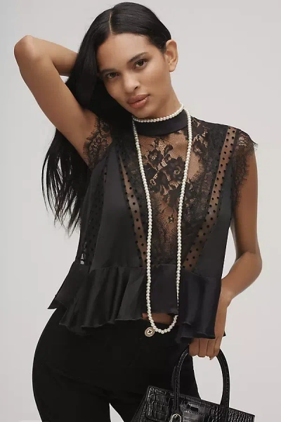 By Anthropologie Sheer Lace Peplum Blouse
