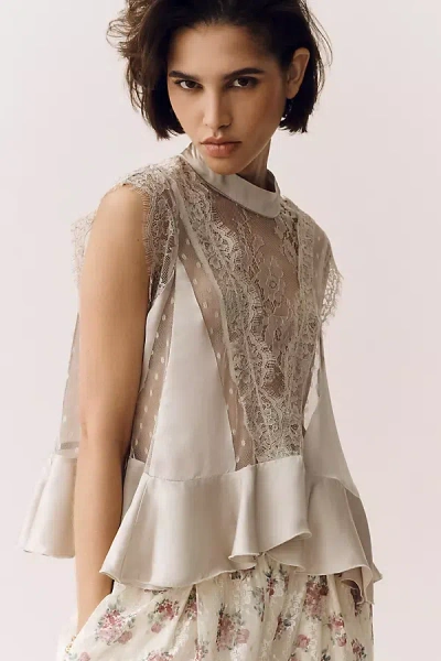 By Anthropologie Sheer Lace Peplum Blouse In Neutral