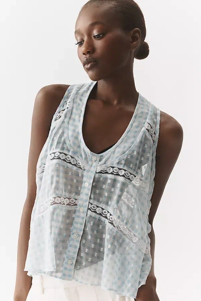 By Anthropologie Sheer Lace Swing Tank Top In Blue