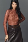 By Anthropologie Sheer Lace Turtleneck In Pink