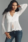 By Anthropologie Sheer Lace Twofer Cardigan Sweater In White