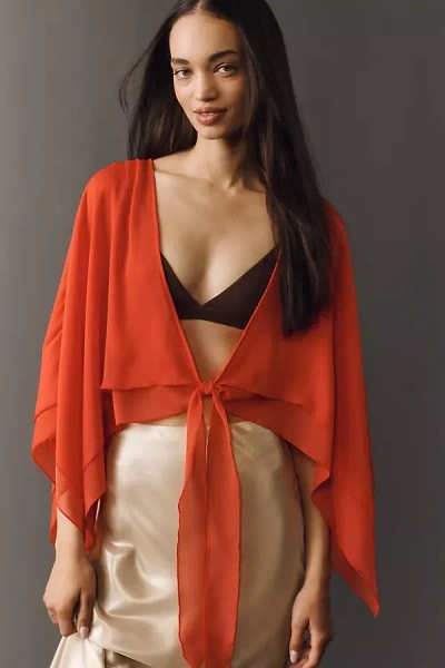 By Anthropologie Sheer Layered Poncho In Orange