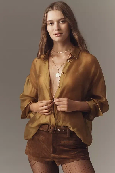 By Anthropologie Sheer Long-sleeve Buttondown In Brown