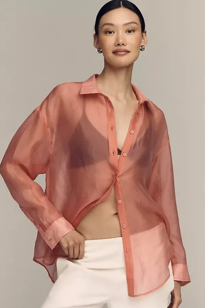 By Anthropologie Sheer Long-sleeve Buttondown In Pink