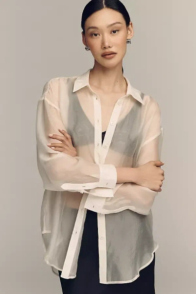 By Anthropologie Sheer Long-sleeve Buttondown In Neutral