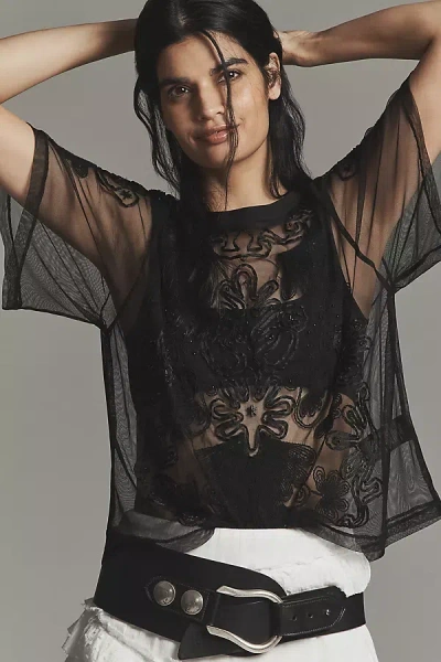 By Anthropologie Sheer Mesh Top In Black