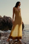By Anthropologie Sheer Panel Maxi Sweater Dress In Gold