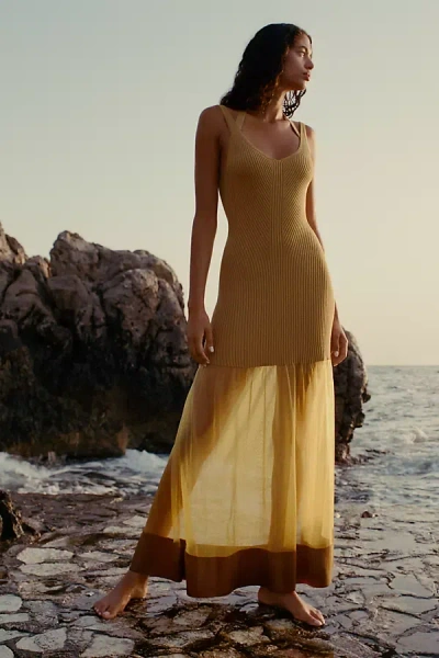 By Anthropologie Sheer Panel Maxi Sweater Dress In Gold
