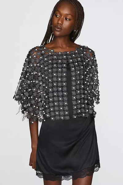 By Anthropologie Sheer Pearl Lace Cape In Black