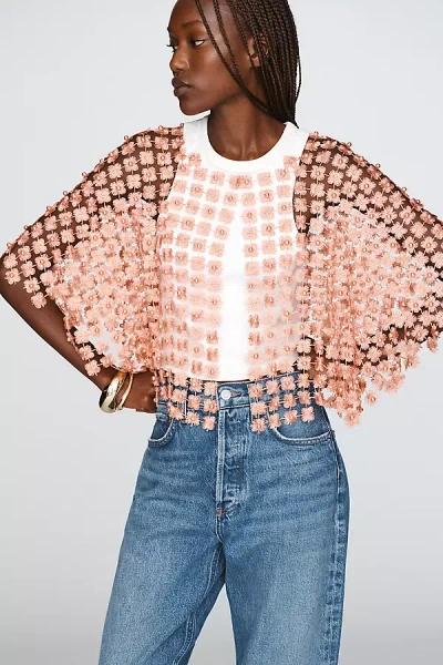 By Anthropologie Sheer Pearl Lace Cape In Pink