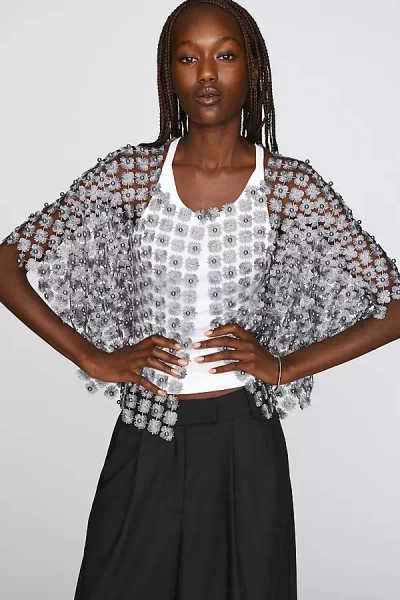 By Anthropologie Sheer Pearl Lace Cape In Silver