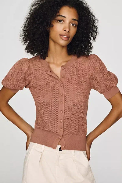 By Anthropologie Sheer Pointelle Cardigan In Brown