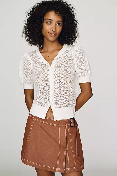 By Anthropologie Sheer Pointelle Cardigan In White