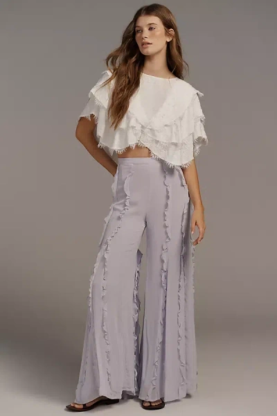 By Anthropologie Sheer Ruffle Flare Pants In Purple