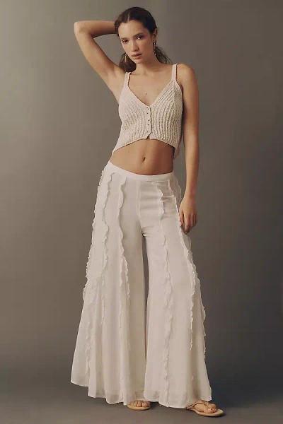 By Anthropologie Sheer Ruffle Flare Pants In Neutral