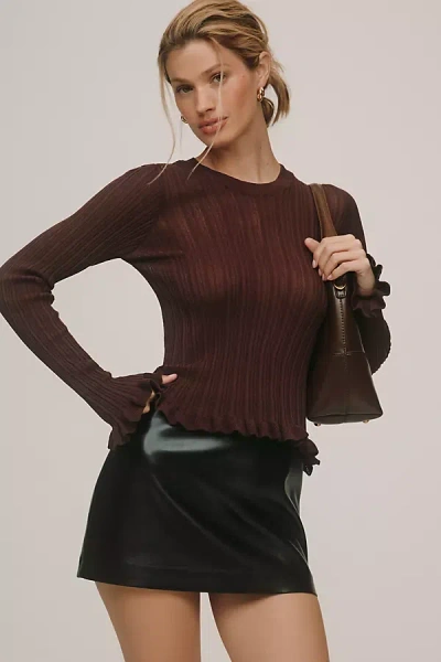 By Anthropologie Sheer Ruffle Hem Pullover Sweater In Purple