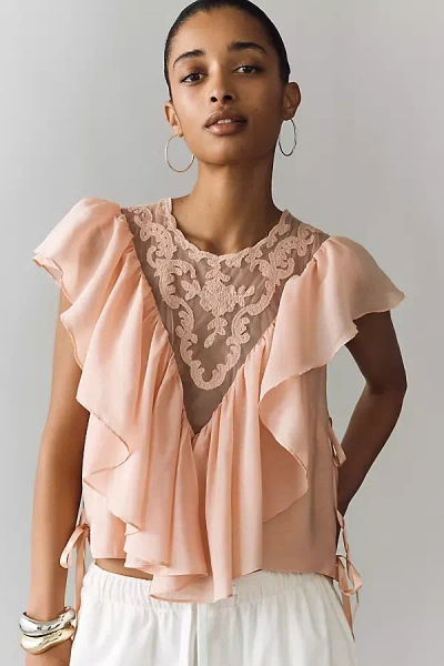 By Anthropologie Sheer Ruffle Top In Orange