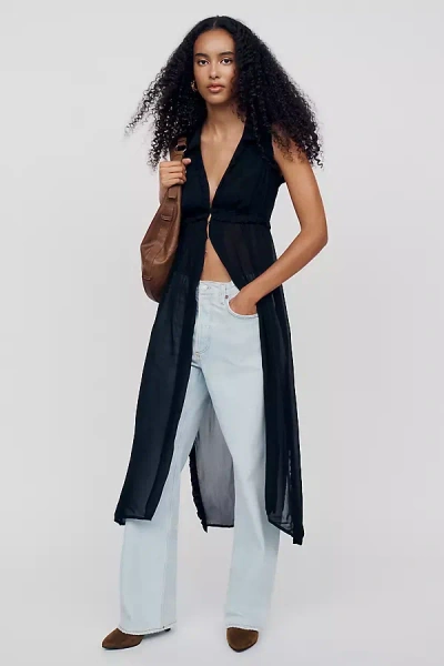 By Anthropologie Sheer Ruffle Tunic Top In Black