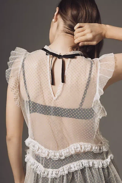 By Anthropologie Sheer Ruffled Tulle Tank Top In White