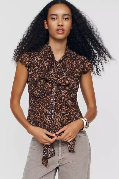 By Anthropologie Sheer Tie-neck Blouse In Multicolor